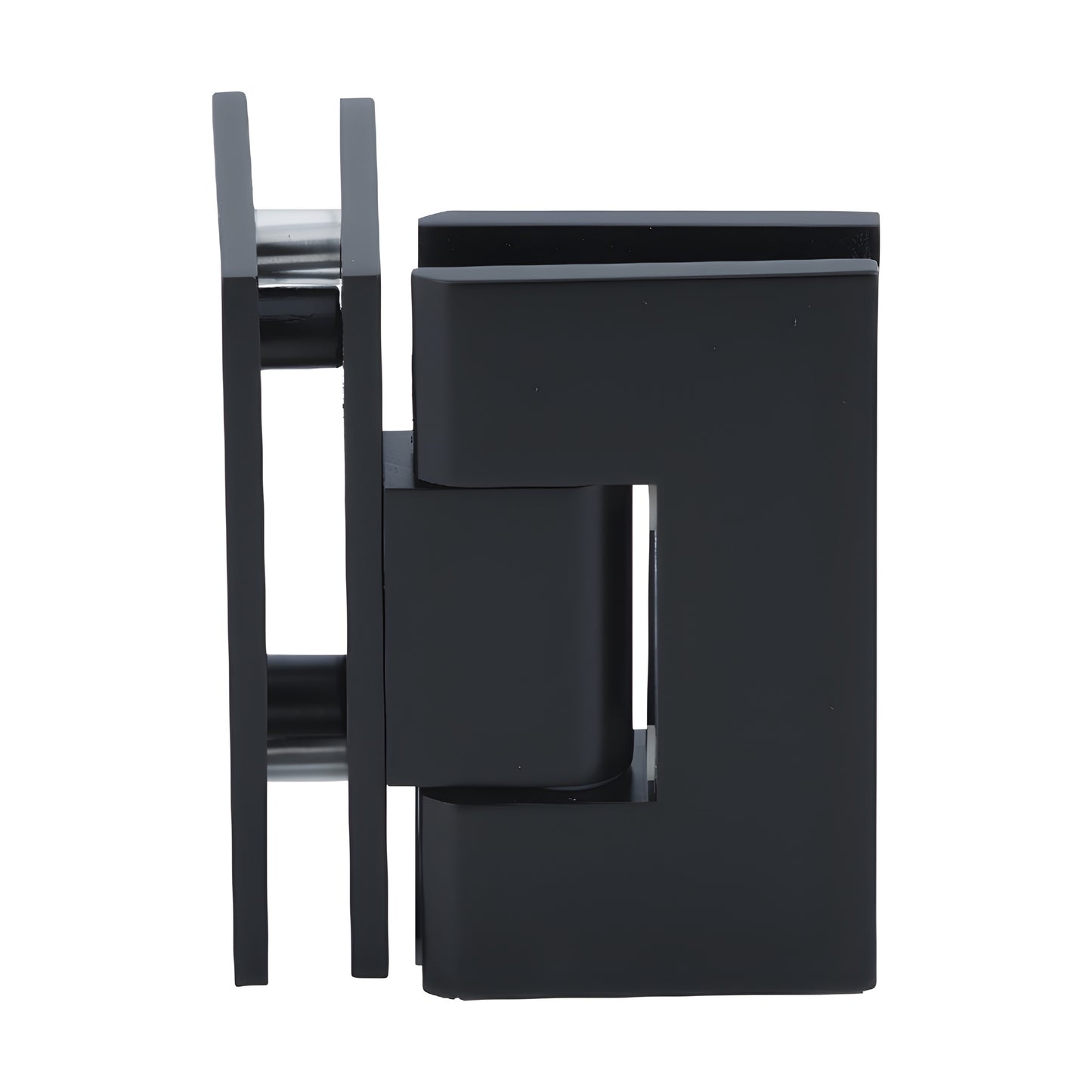 Matte black square glass-to-glass shower hinge for 3/8-1/2" glass, Vienna series (SKU V1E092MBL)