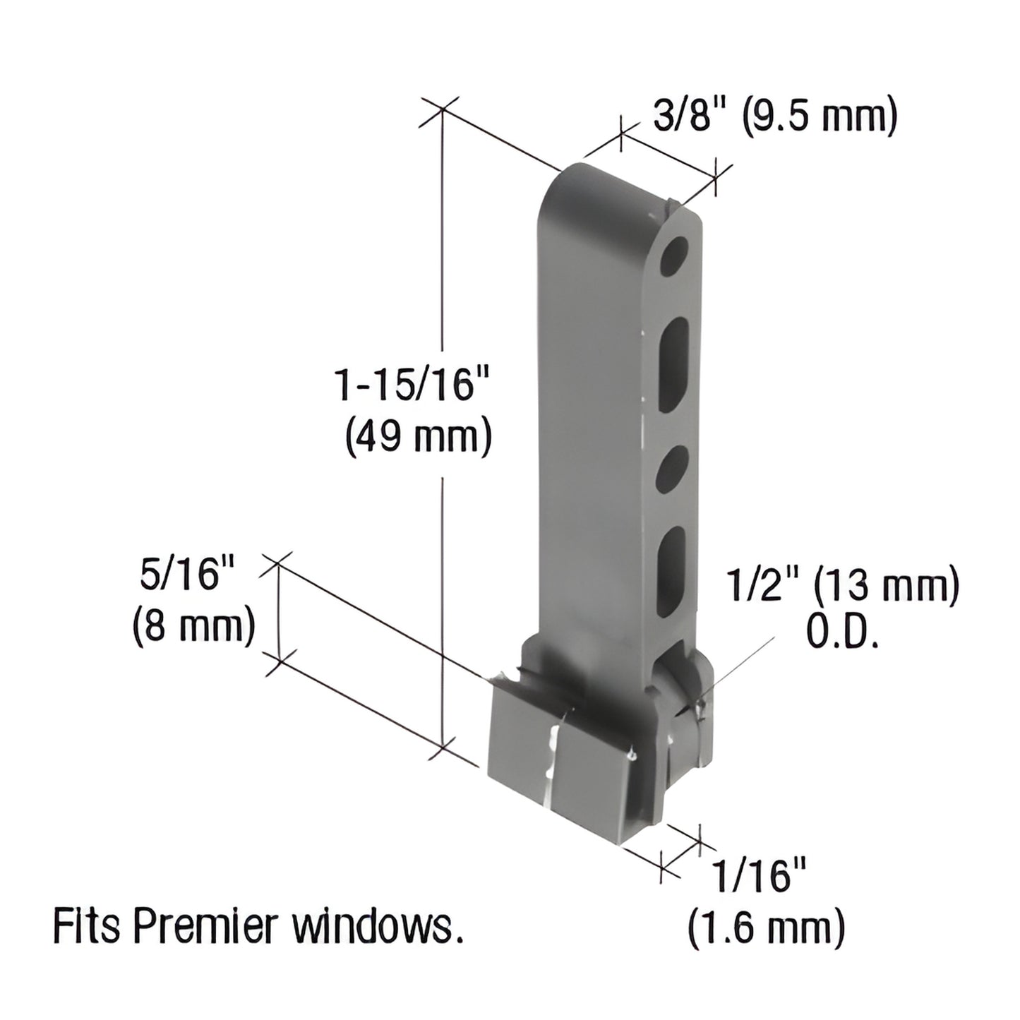 CRL G3088 black nylon Premiere window roller assembly, 1-15/16" high with flat 1/2" OD roller and 5/16" base.