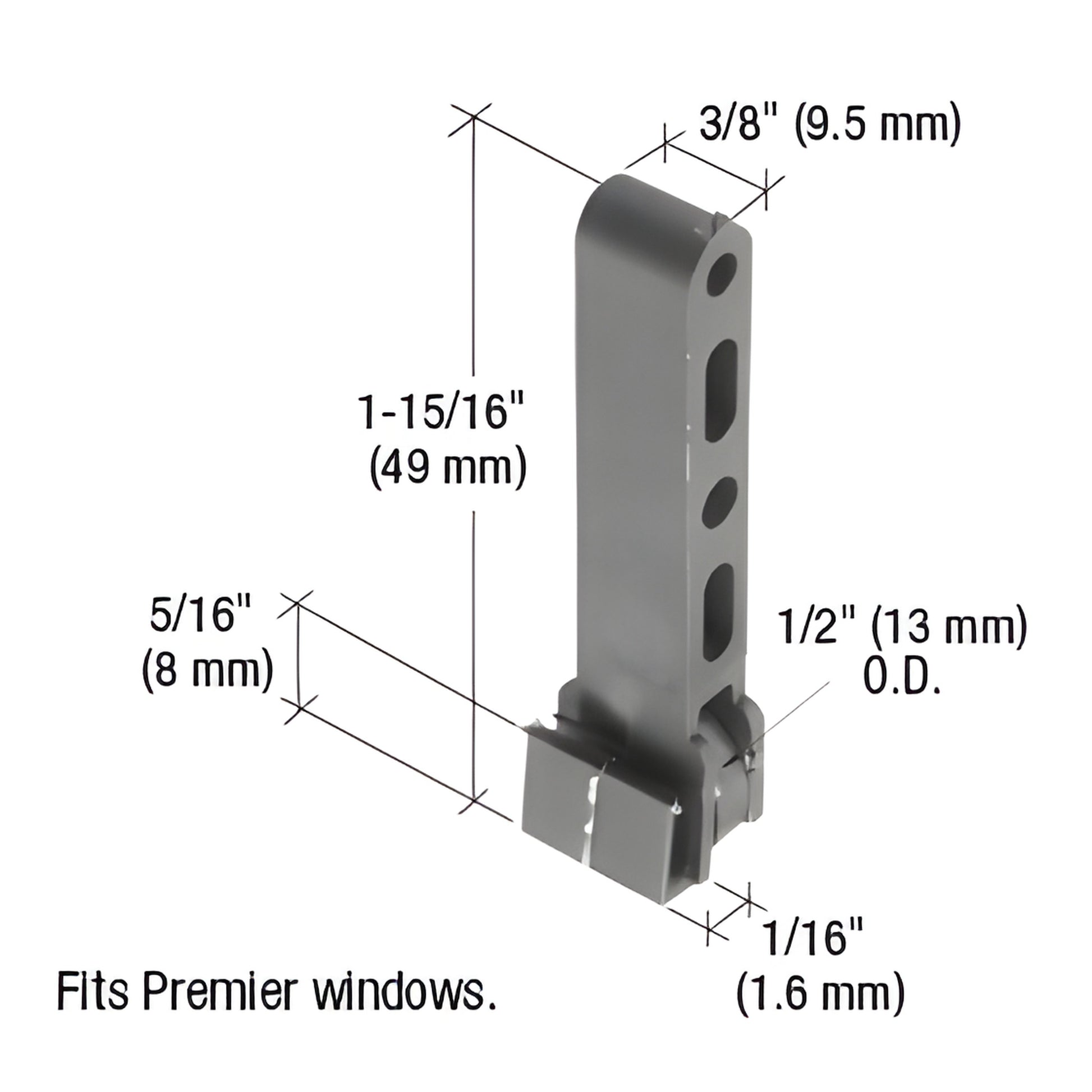 CRL G3088 black nylon Premiere window roller assembly, 1-15/16" high with flat 1/2" OD roller and 5/16" base.