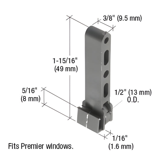 CRL G3088 black nylon Premiere window roller assembly, 1-15/16" high with flat 1/2" OD roller and 5/16" base.