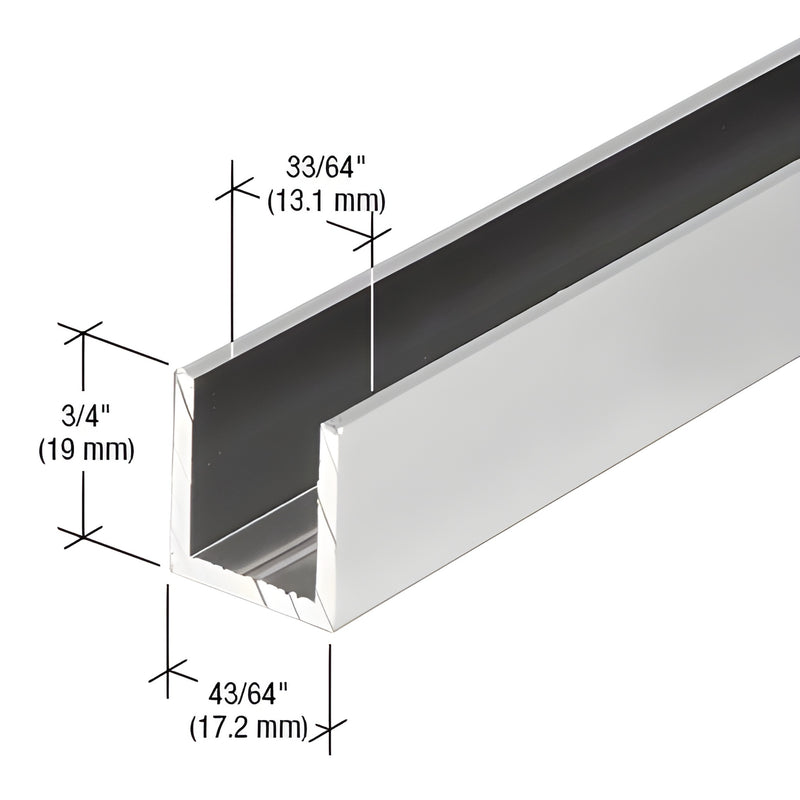SDCD12A satin anodized deep aluminum U-channel for 1/2" (12mm) glass - 3/4" high, 11/16" wide.