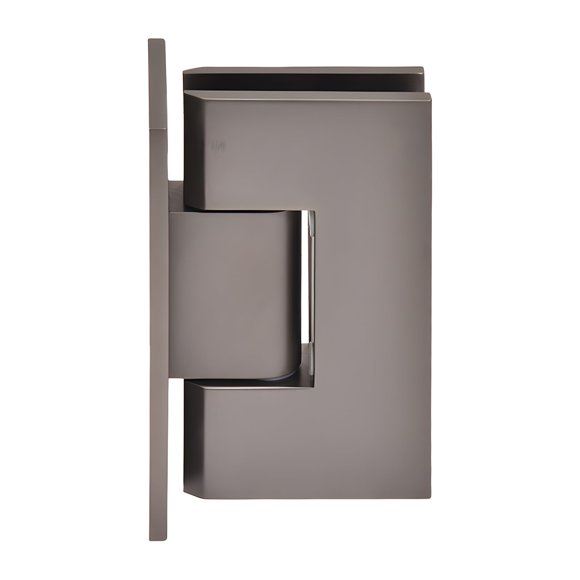 CRL Vienna brass shower door hinge, matte gun metal finish, full back plate, fits 3/8-1/2 glass (SKU V1E037MGM)