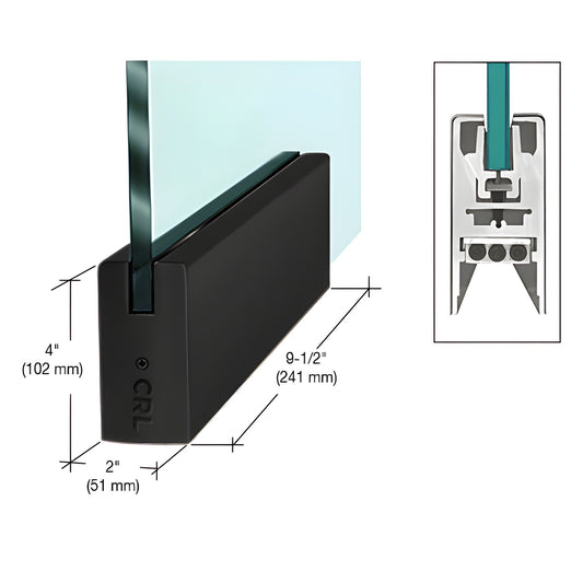 Matte black aluminum CRL Wedge-Lock 91 2 patch door rail for 1/2 (12mm) tempered glass, 4 height - SKU DR4SMBL12P