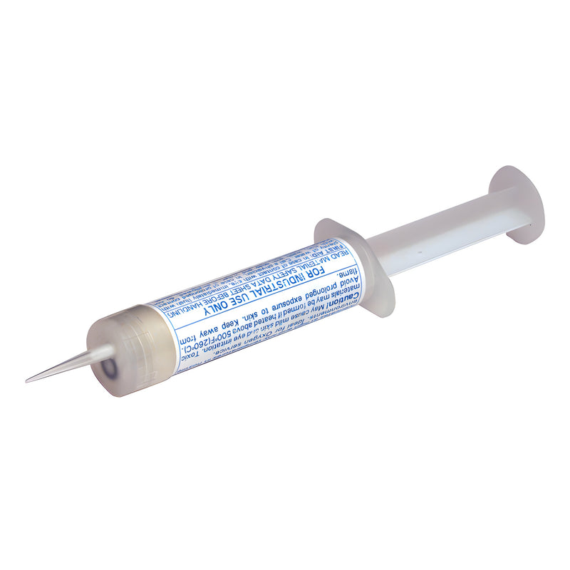 Krytox GPL205 0.5 oz syringe lubricant with tapered nozzle, white plastic plunger
