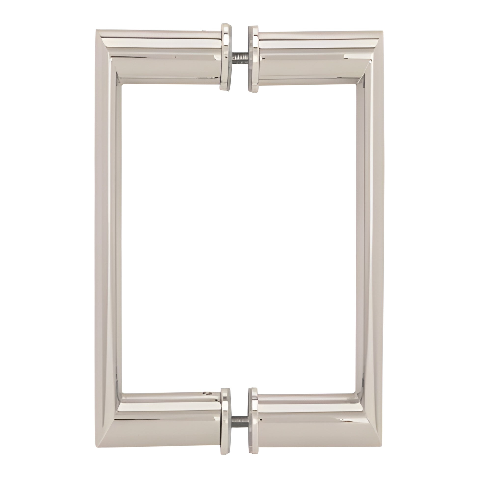 Polished nickel back-to-back glass door handle, beveled tubular oval/round design, 8 in center (SKU 0R8X8PN)