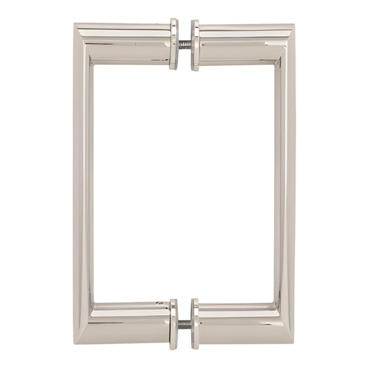 Polished nickel back-to-back glass door handle, beveled tubular oval/round design, 8 in center (SKU 0R8X8PN)