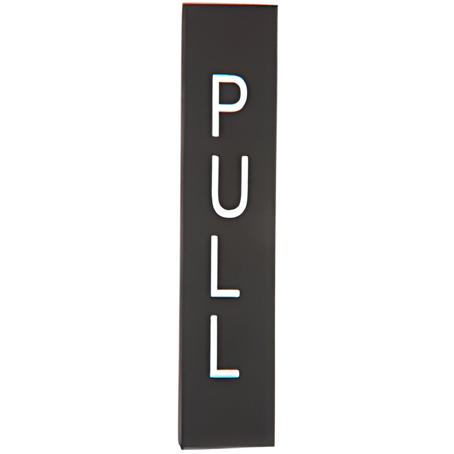 Oil rubbed bronze vertical door indicator labeled "PULL", 4.5"x1", etched white letters, adhesive tape backing. SKU 4EP0RBPL.