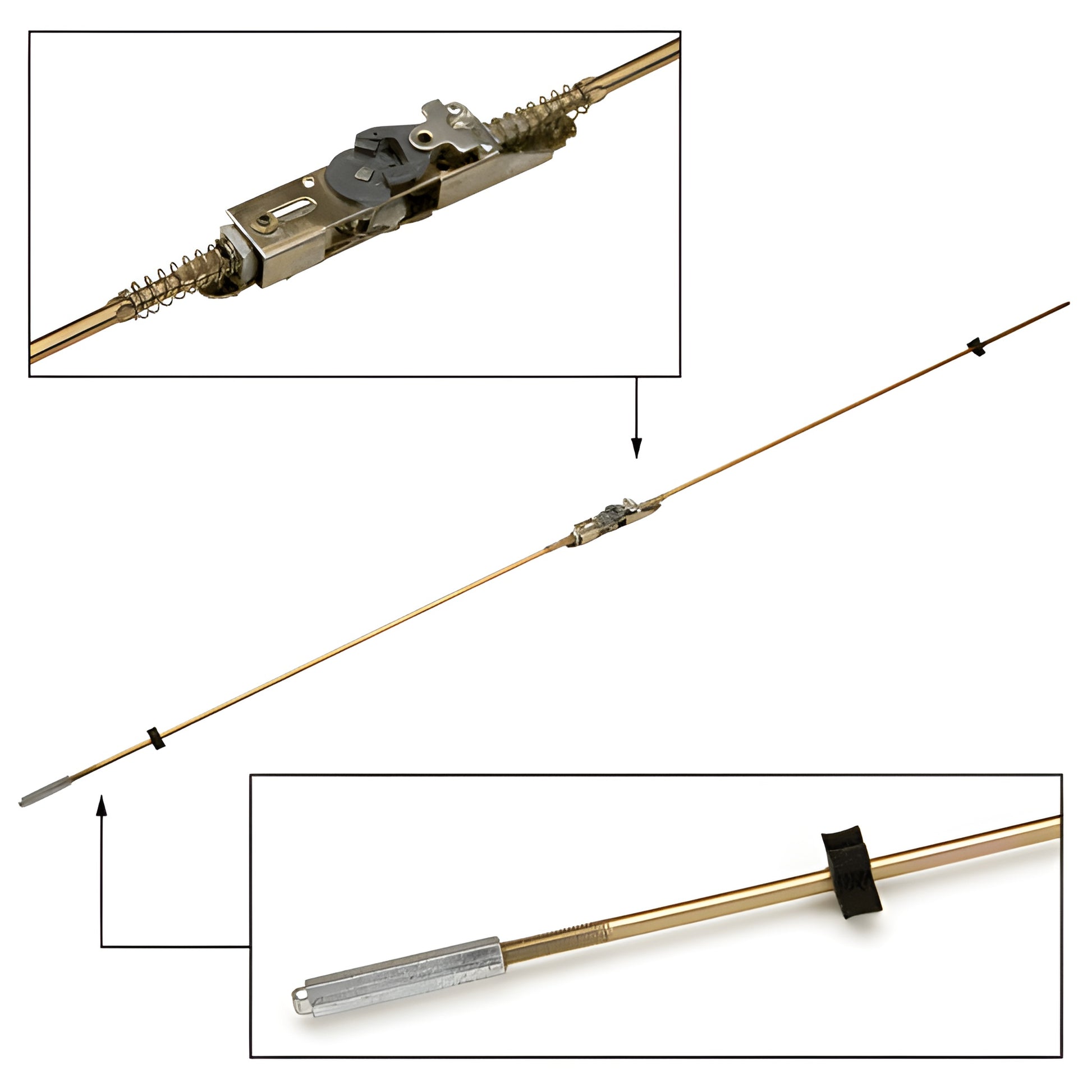 Brass rod with central latch case and end fitting - replacement rod assembly for Jackson 2085 SKU 301287J