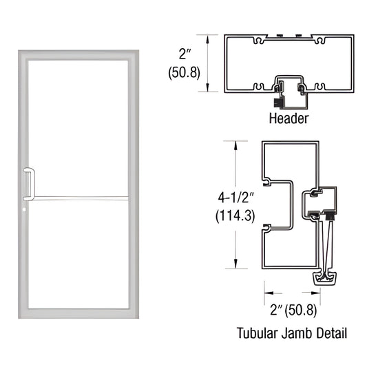 FR71811 clear anodized aluminum gear-hinge up-and-over door frame, 2 in x 4.5 in tubular jambs, aluminum threshold, technical