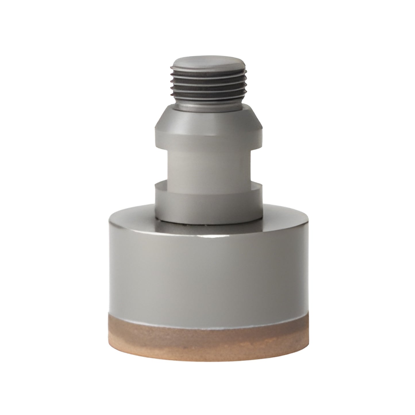 PDT218 Belgian-thread metal-bond diamond glass drill bit, 2-1/8" dia, gray body with bronze diamond cutting rim.