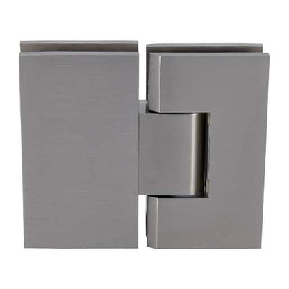 Brushed Nickel Vienna 380 Glass Hinge: Adjustable 180° for seamless glass-to-glass connect