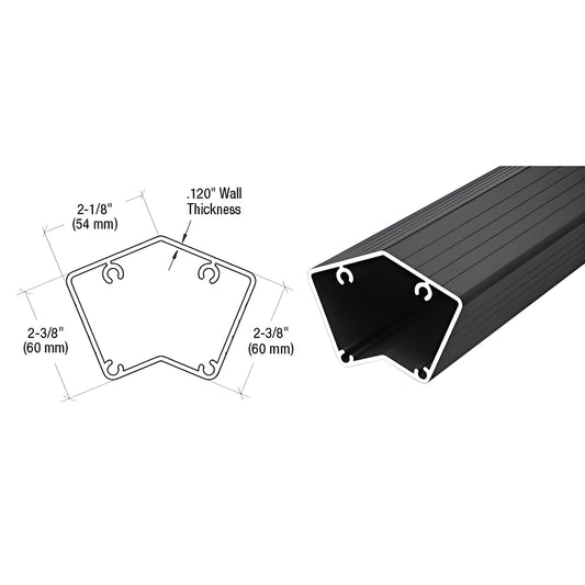 Matte black 135 aluminum railing post (SKU 1P548BL), 49" length, pentagonal cross section, .120" wall thickness