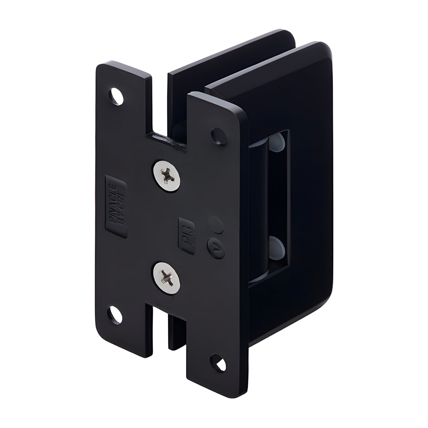 Matte black adjustable Pinnacle shower hinge (brass) wall-mount 'H' backplate fits 8-12mm glass SKU P1N337MBL