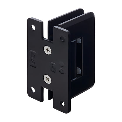 Matte black adjustable Pinnacle shower hinge (brass) wall-mount 'H' backplate fits 8-12mm glass SKU P1N337MBL