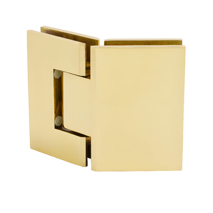 GEN045BR polished brass square glass-to-glass hinge, 135 self-centering, fits 8-12mm tempered glass
