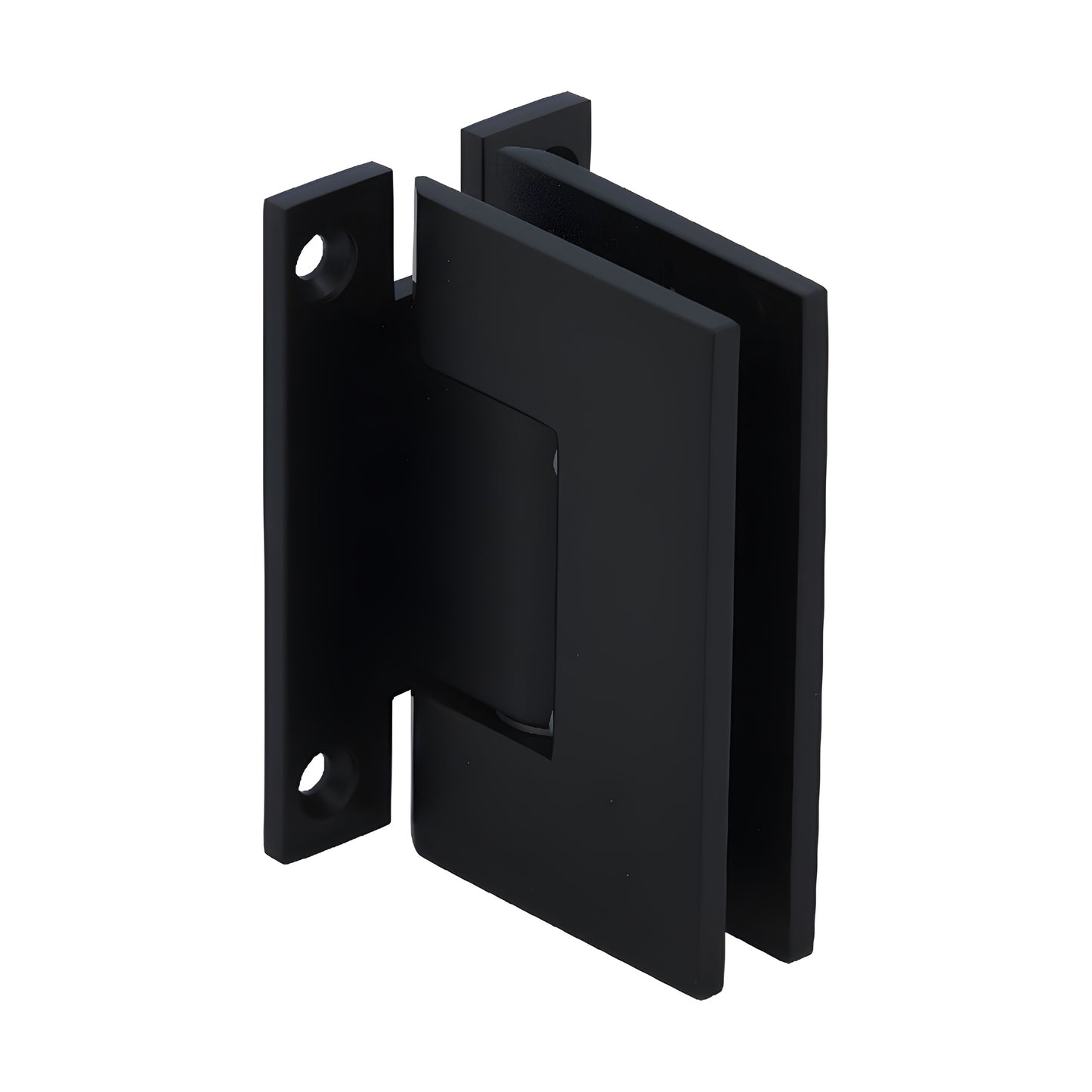 Matte black Vienna H-shaped wall mounting plate hinge for 12mm glass shower doors, SKU V1EH037MBL.