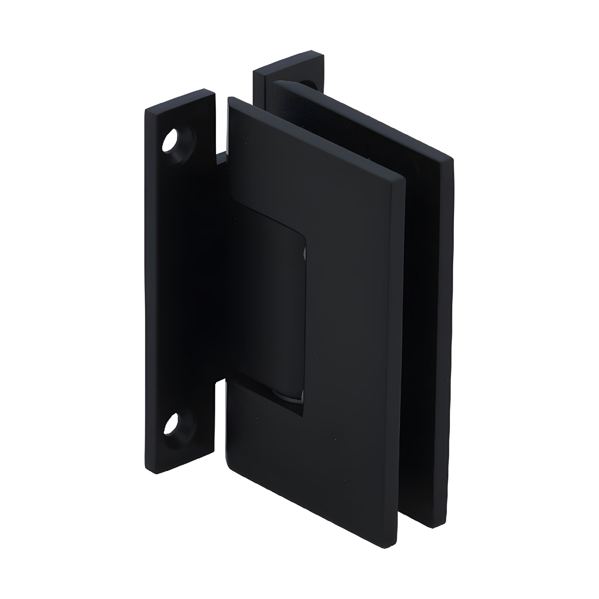 Matte black Vienna H-shaped wall mounting plate hinge for 12mm glass shower doors, SKU V1EH037MBL.