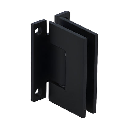 Matte black Vienna H-shaped wall mounting plate hinge for 12mm glass shower doors, SKU V1EH037MBL.