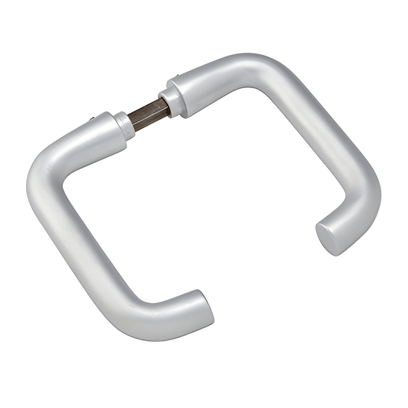 FLHSA Satin anodized silver Fallbrook glass door handle set, square-loop style for 8-10 mm interior tempered glass.