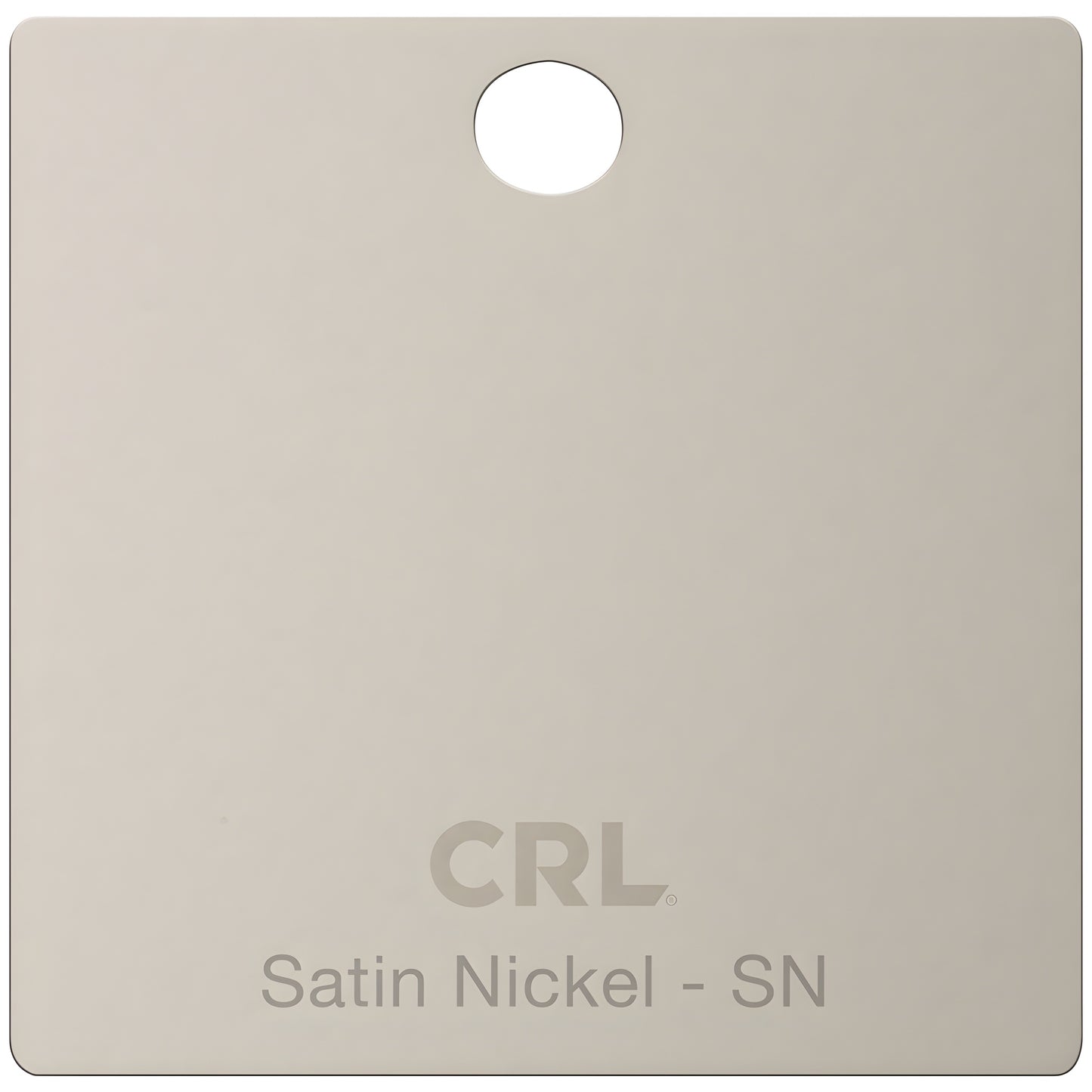 CRL finish chip SKU CH2PSN - satin nickel sample tag with rounded corners and hanging hole