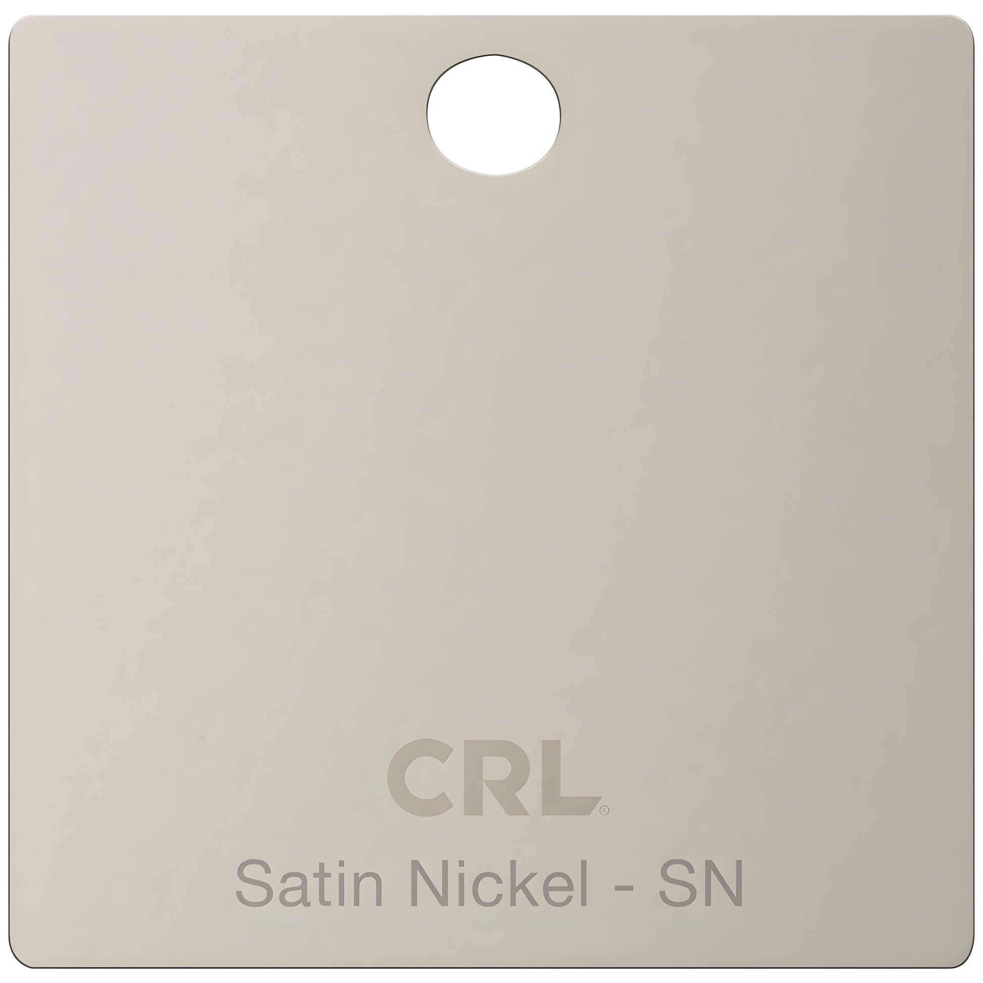 CRL finish chip SKU CH2PSN - satin nickel sample tag with rounded corners and hanging hole