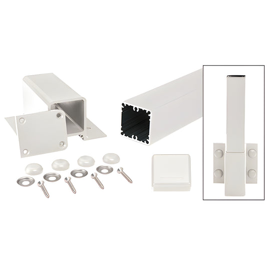 42" sky-white aluminum fascia post kit - square post with fascia bracket, base plate, cap, screws and bolt-cover buttons