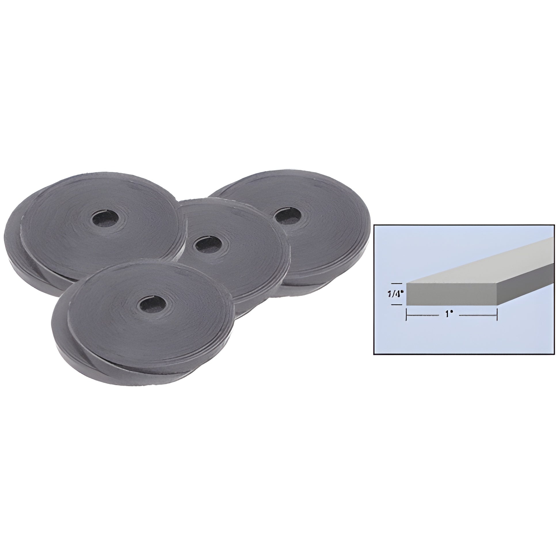 Black PVC/neoprene setting block bulk rolls (SKU SBRL5B), 1/4" thick 1" wide, 350 ft roll for glazing.