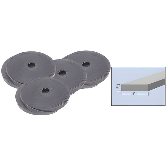 Black PVC/neoprene setting block bulk rolls (SKU SBRL5B), 1/4" thick 1" wide, 350 ft roll for glazing.