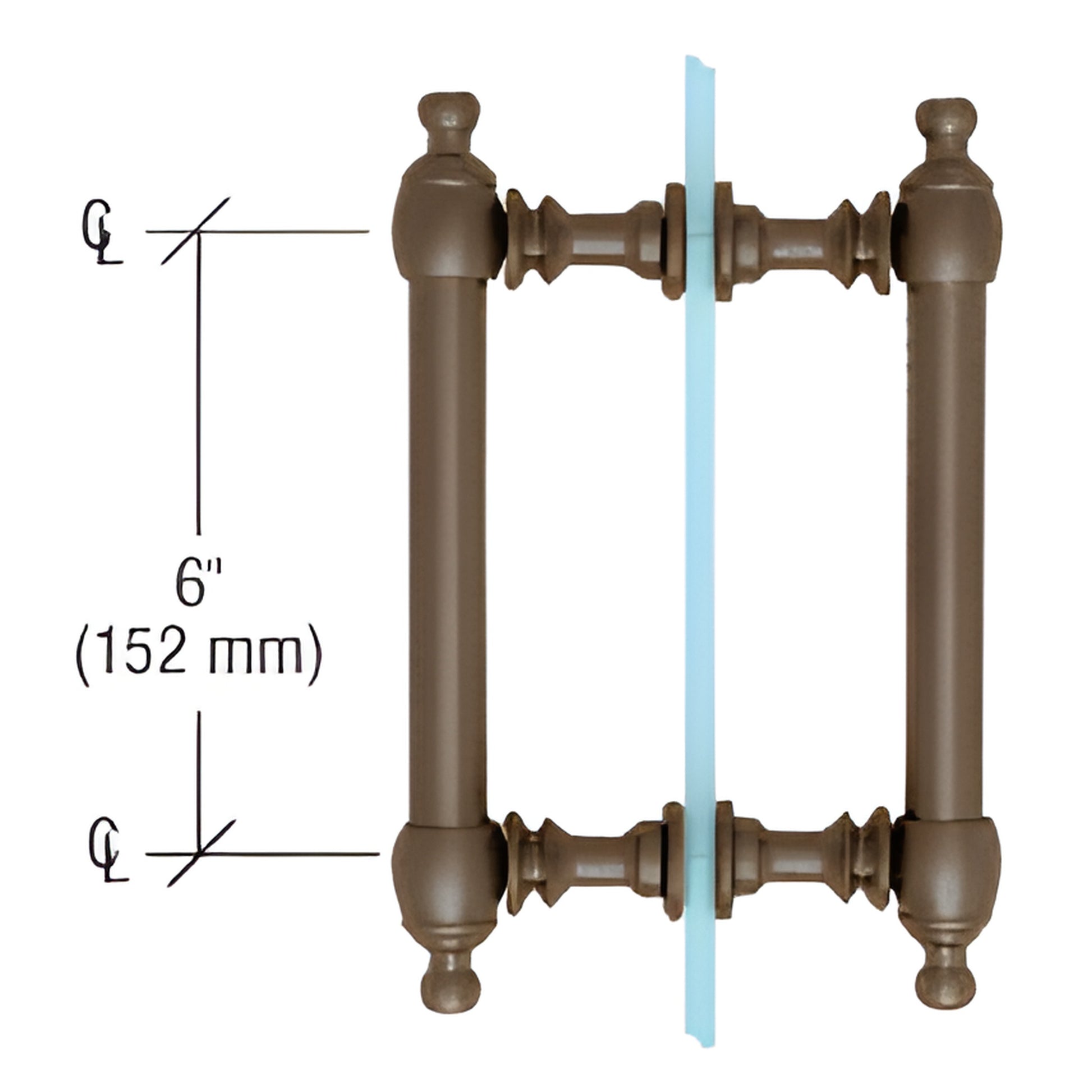 CRL C0L6X60RB colonial brass back-to-back glass pull handle, oil rubbed bronze, 6" center, fits 6-12 mm glass.