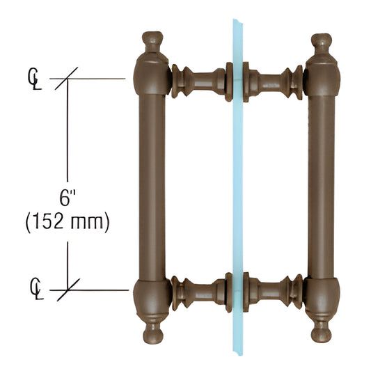 CRL C0L6X60RB colonial brass back-to-back glass pull handle, oil rubbed bronze, 6" center, fits 6-12 mm glass.