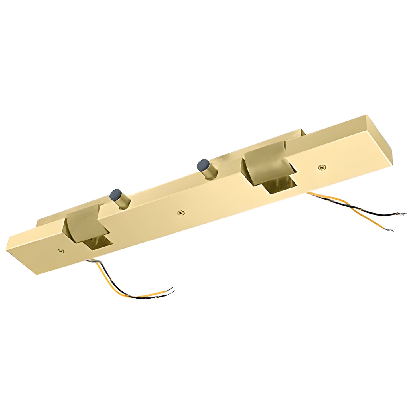 Polished brass CRL electric strike keeper ESK2PB for 1/2 or 3/4 inch tempered glass doors, fail-secure, wiring visible