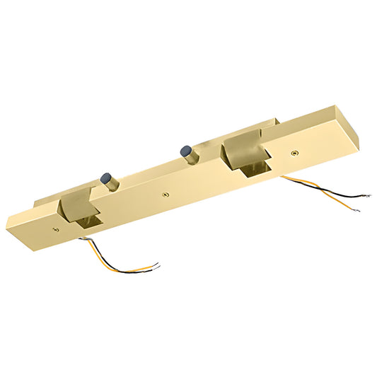 Polished brass CRL electric strike keeper ESK2PB for 1/2 or 3/4 inch tempered glass doors, fail-secure, wiring visible