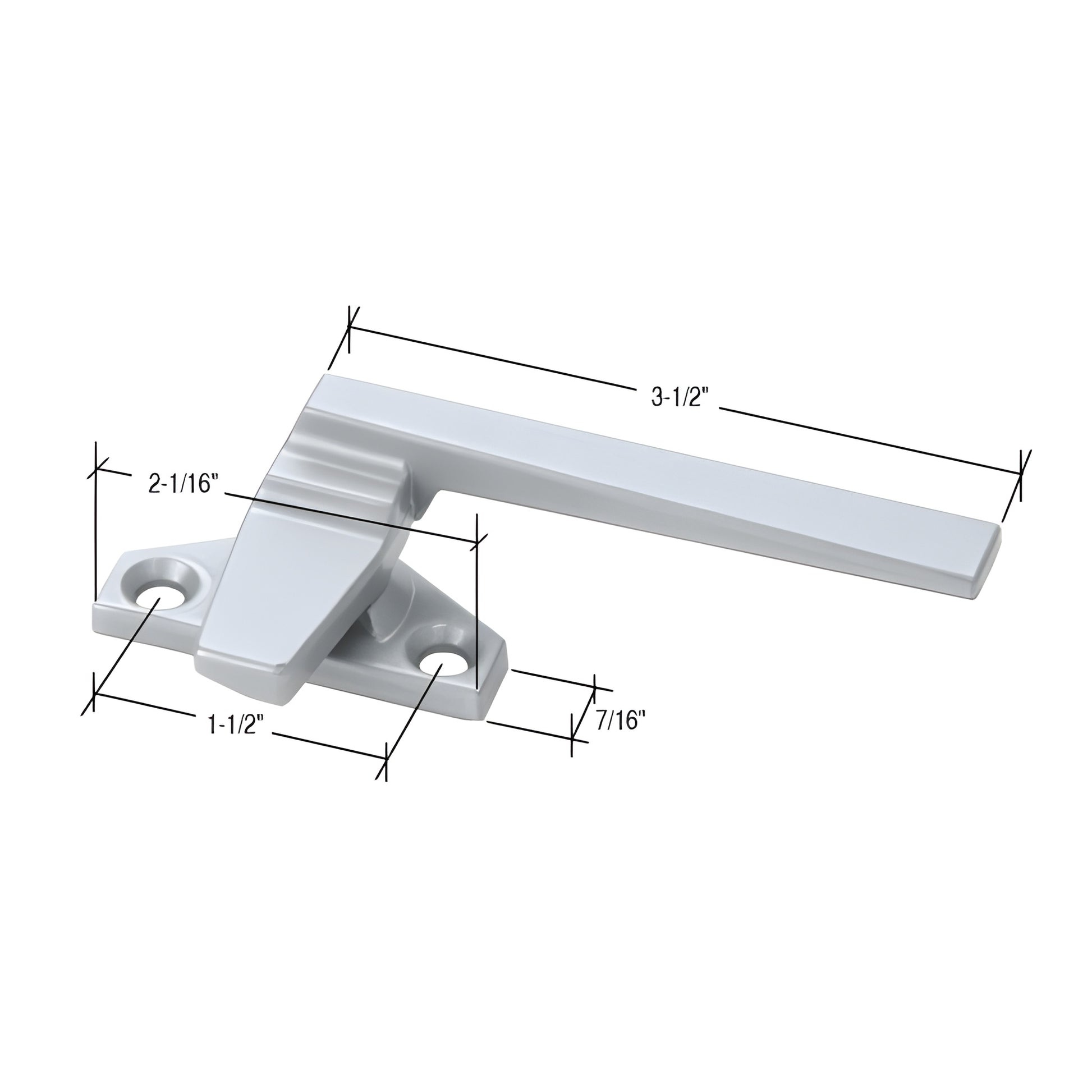 Casement cam-handle lock, clear anodized finish (SKU WH24011R), 3-1/2" lever, fits Series 7200/7300 windows.
