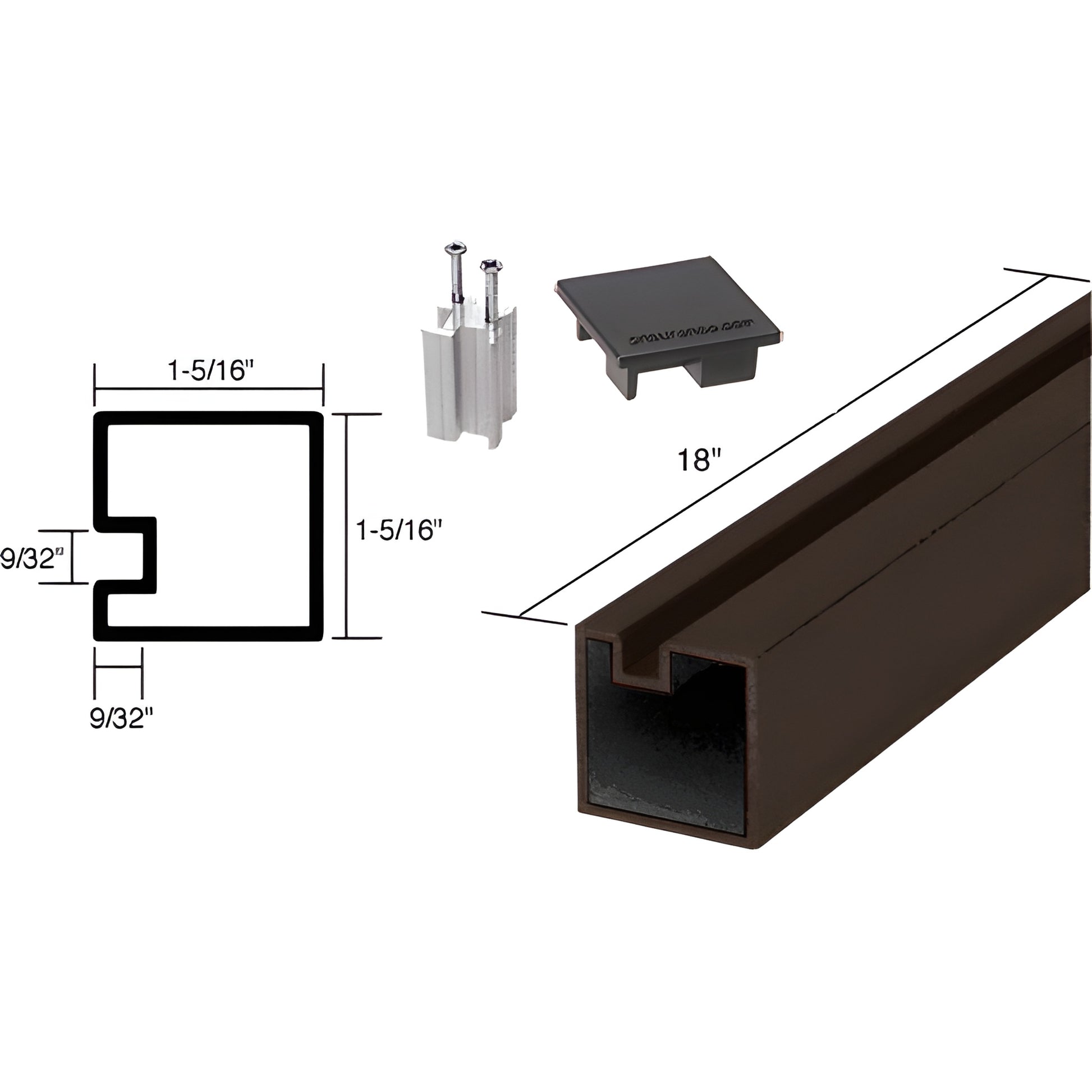 CRL SKU 6407518 dark bronze anodized 18" square aluminum partition post kit with flat cap and base for 1/4" glass.