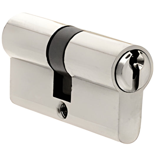 Polished stainless steel extended-length Euro cylinder lock for glass doors, cylinder/cylinder, keyed alike (SKU EC5PSKA)