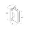 Polished chrome brass wall-mount shower hinge for 1/4-5/16 (6-8mm) glass, Petite series (SKU PET037CH)