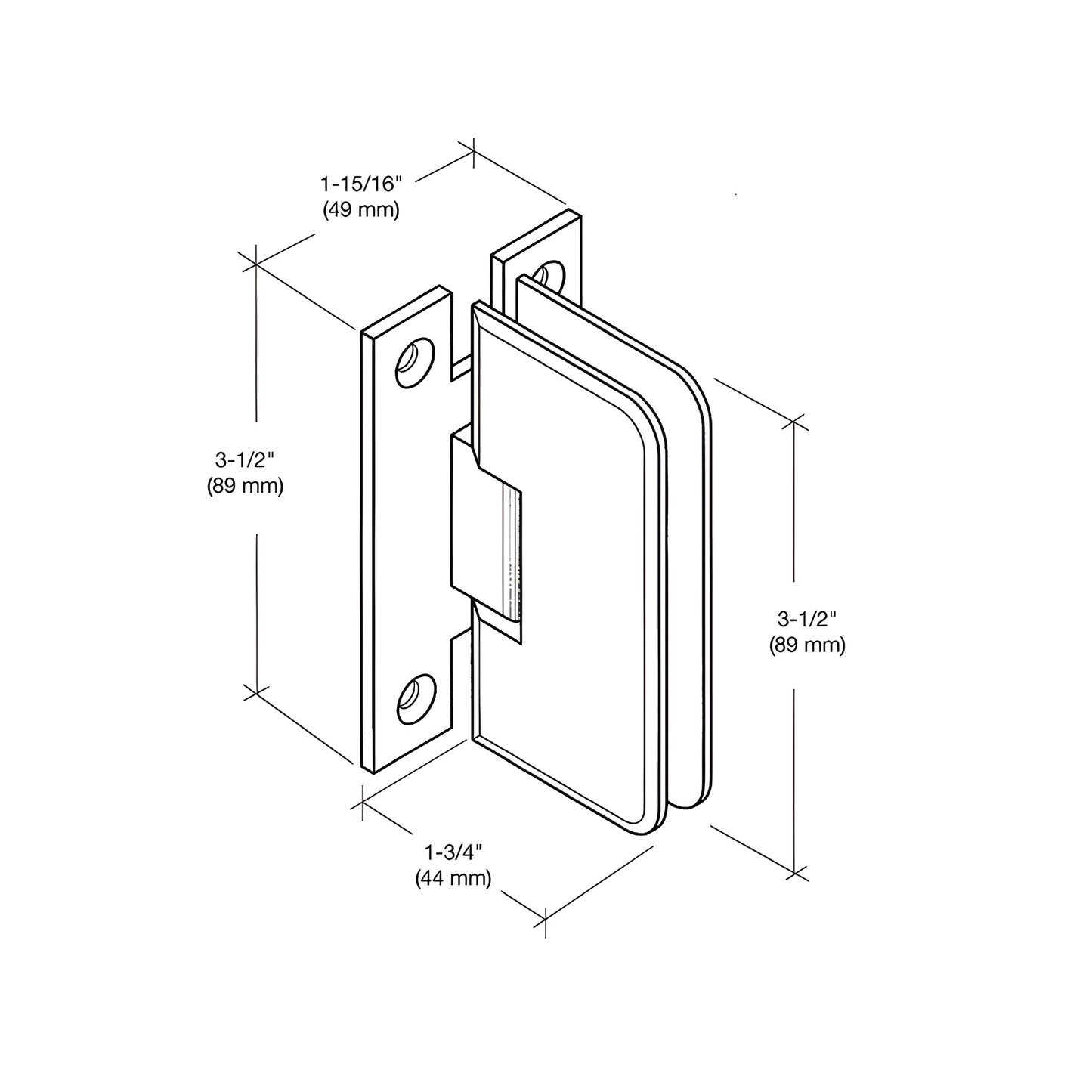 PET037BN brushed nickel brass shower door hinge, wall-mount full back plate for 1/4-5/16 in (6-8mm) glass