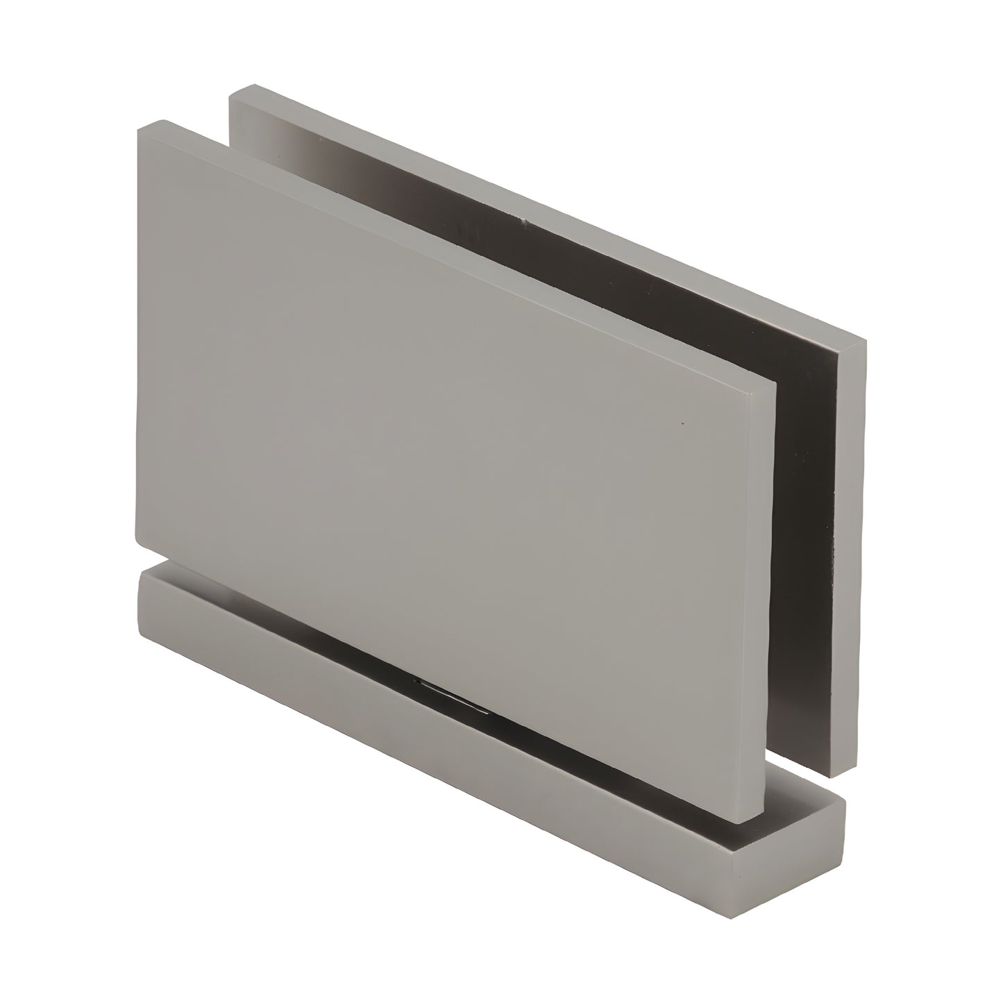 Satin nickel top-and-bottom pivot hinge (Senior Cardiff) for 1/2" tempered glass, brass construction, self-centering.
