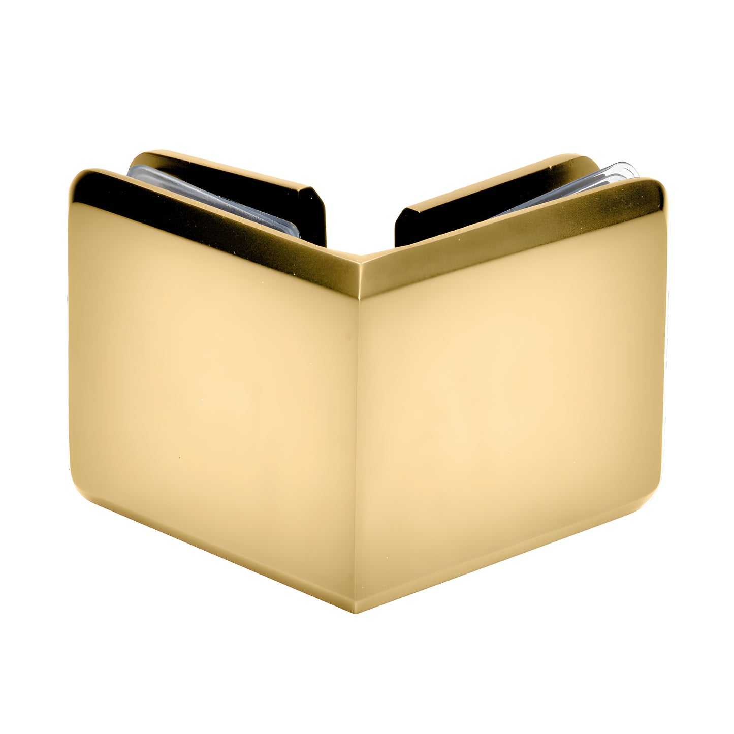BGC90 satin brass beveled 90 glass-to-glass clamp for 3/8-1/2" glass, solid brass, frameless shower corner connector