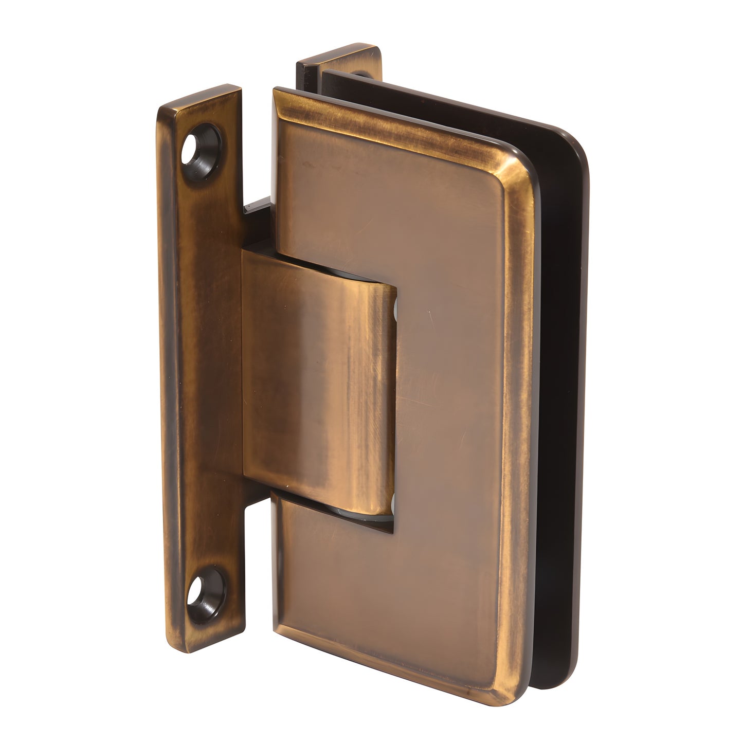 Vintage brass adjustable shower door hinge, wall-mount for 3/8-1/2" glass - SKU C0L337VBR