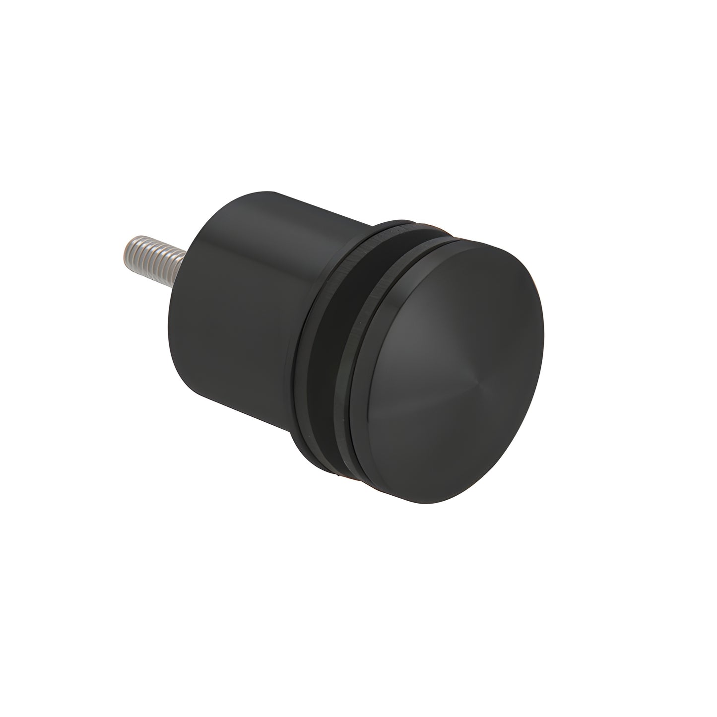 Matte black 316 stainless steel point standoff for glass railing, 2 in wide (SKU RS0B2135MBL)