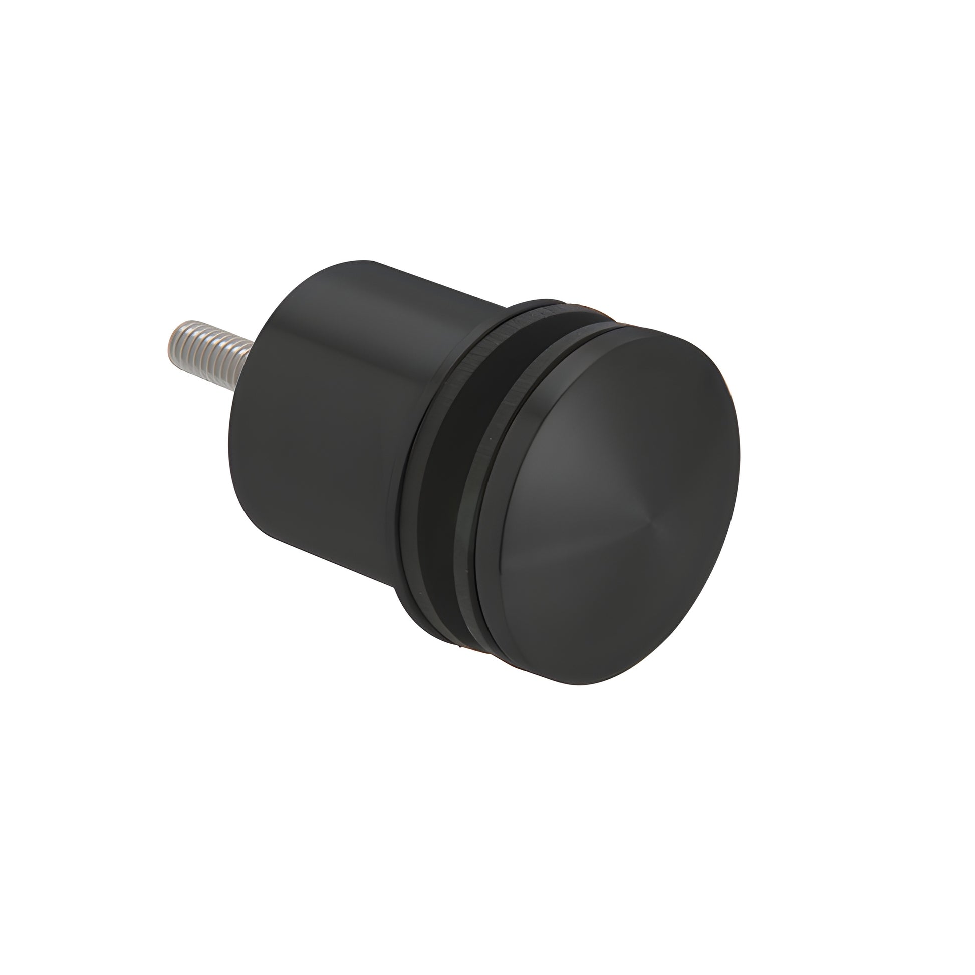 Matte black 316 stainless steel point standoff for glass railing, 2 in wide (SKU RS0B2135MBL)