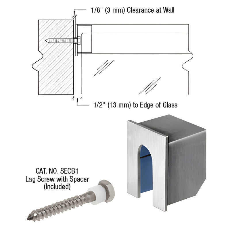 GRLC107SECBS brushed 304 stainless stabilizing end cap for 3/4" (19mm) glass railing, includes lag screw and spacer