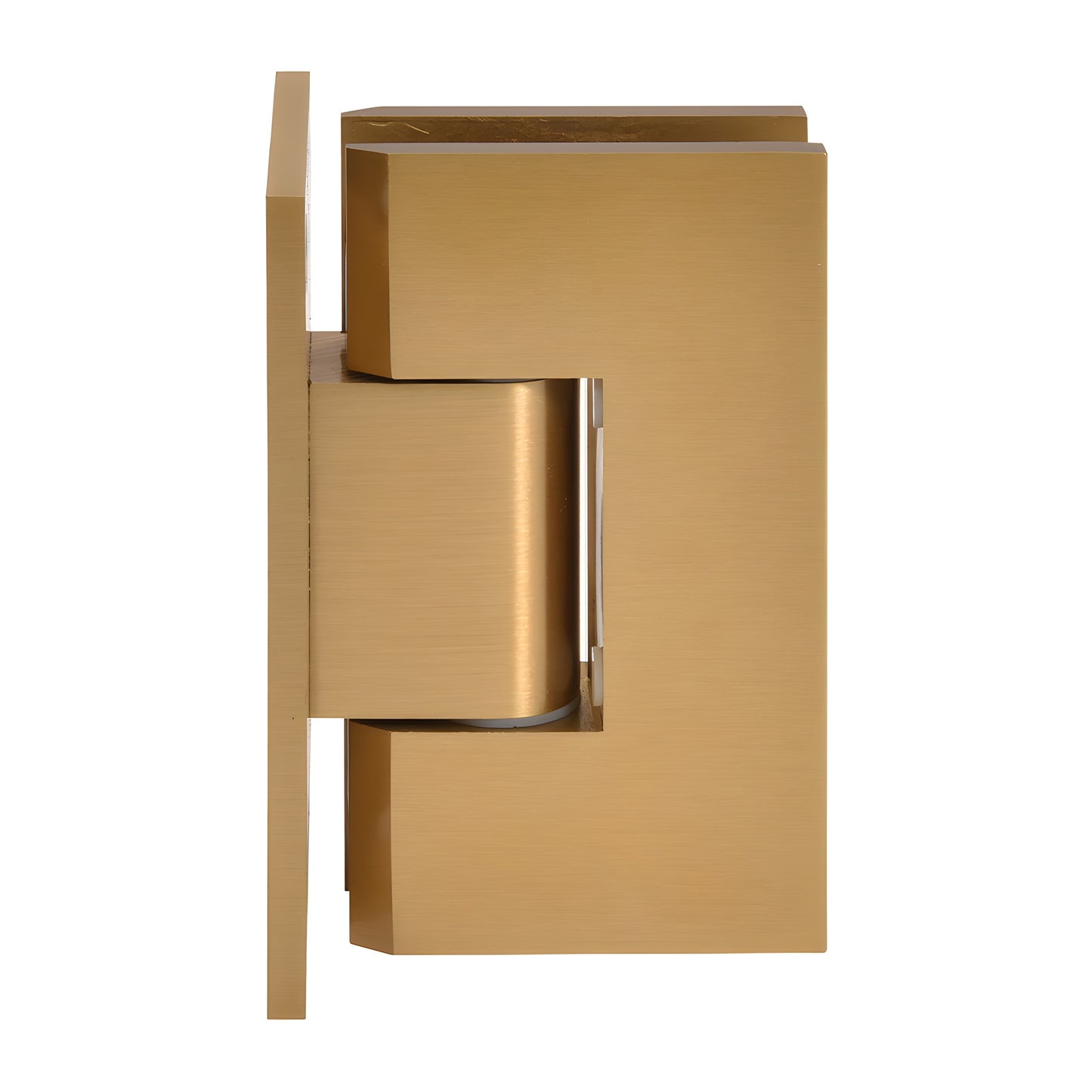 CRL Vienna adjustable brass shower hinge, modern gold finish, full back plate for 1/2" glass (SKU V1E337MG)
