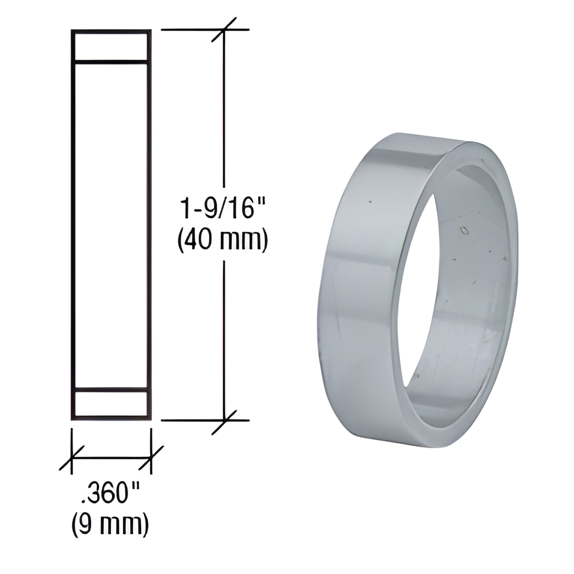 DRA360BS brushed stainless mortise cylinder ring, 1-9/16" (40 mm) dia, 0.360" (9 mm) thickness