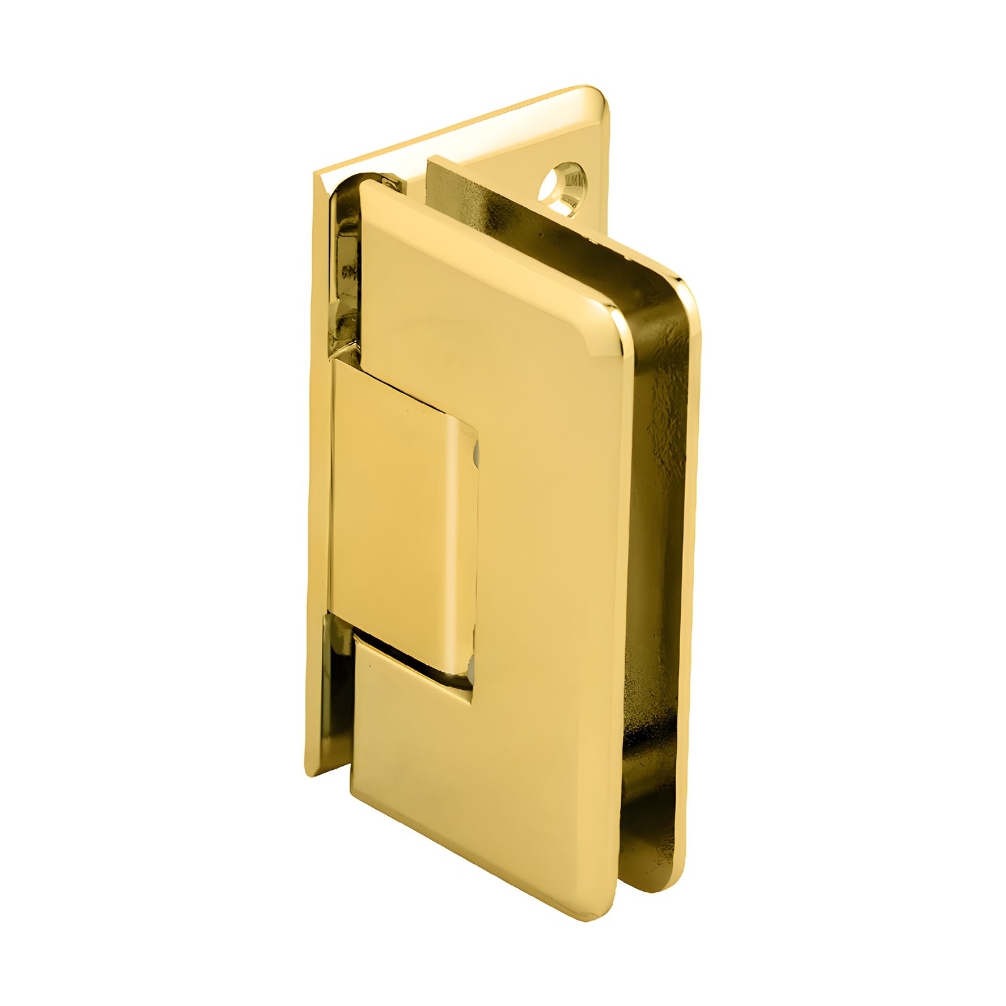 Unlacquered brass Cologne shower door hinge, beveled offset wall-mount for 3/8-1/2" glass (SKU C0L044ULBR)