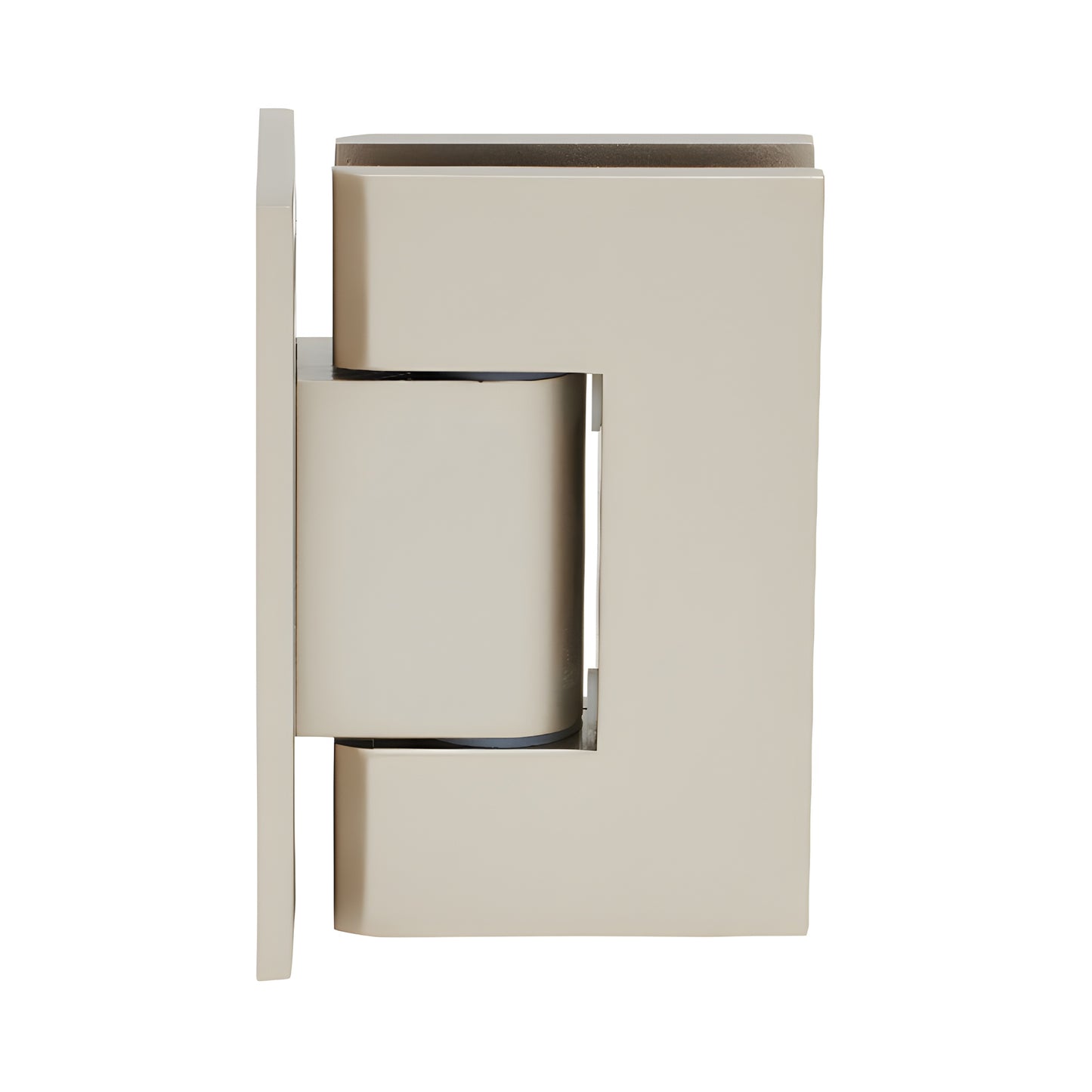 Satin nickel Geneva adjustable shower door hinge with full back plate for 5/16-1/2 (8-12mm) glass, SKU GEN337SN