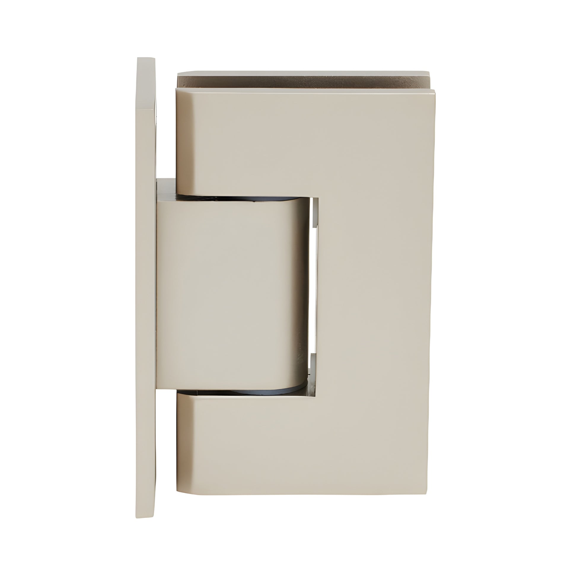 Satin nickel Geneva adjustable shower door hinge with full back plate for 5/16-1/2 (8-12mm) glass, SKU GEN337SN