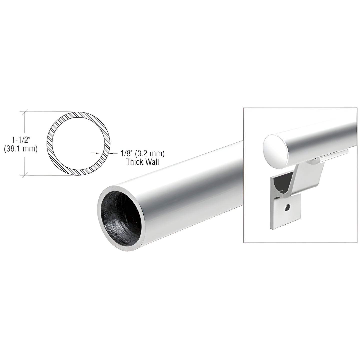 HRH15PS 1-1/2" polished stainless steel handrail tubing, 240" long, 3.2mm (.125") wall.