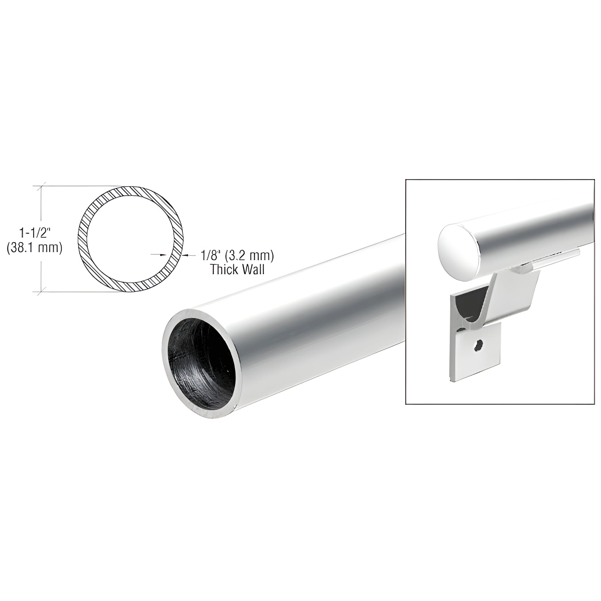 HRH15PS 1-1/2" polished stainless steel handrail tubing, 240" long, 3.2mm (.125") wall.